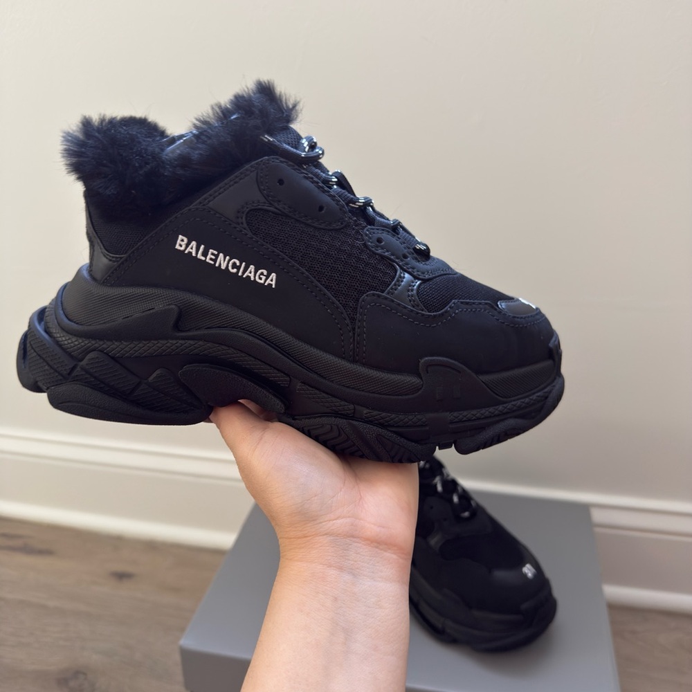 Balenciaga Black Sneakers with Fur Detail